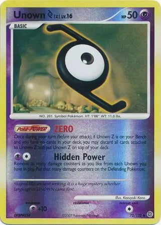 Secret Wonders Unown Z #72/132 reverse holo